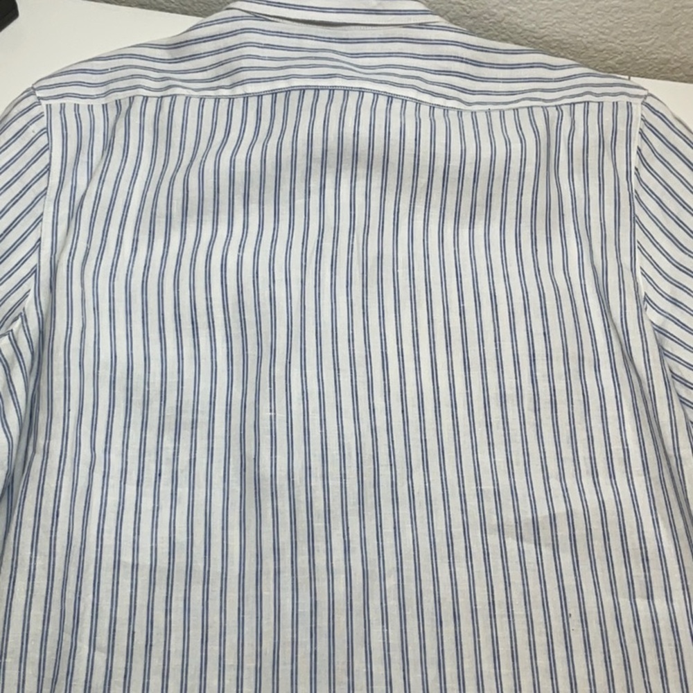 Tommy Bahama Linen Stripe Button Down Shirt XL White Blue - Picture 5 of 11